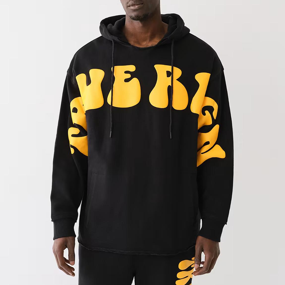 Black Raw Hem Pullover Cotton Hoodie main product photo