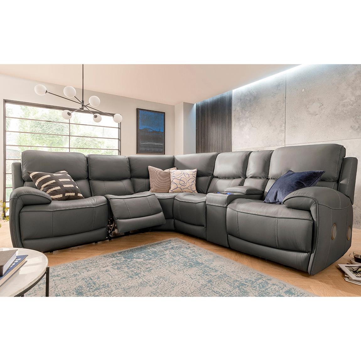 Miami 5 Seater Corner Sofa with Right Hand Console Unit, Grey main product photo