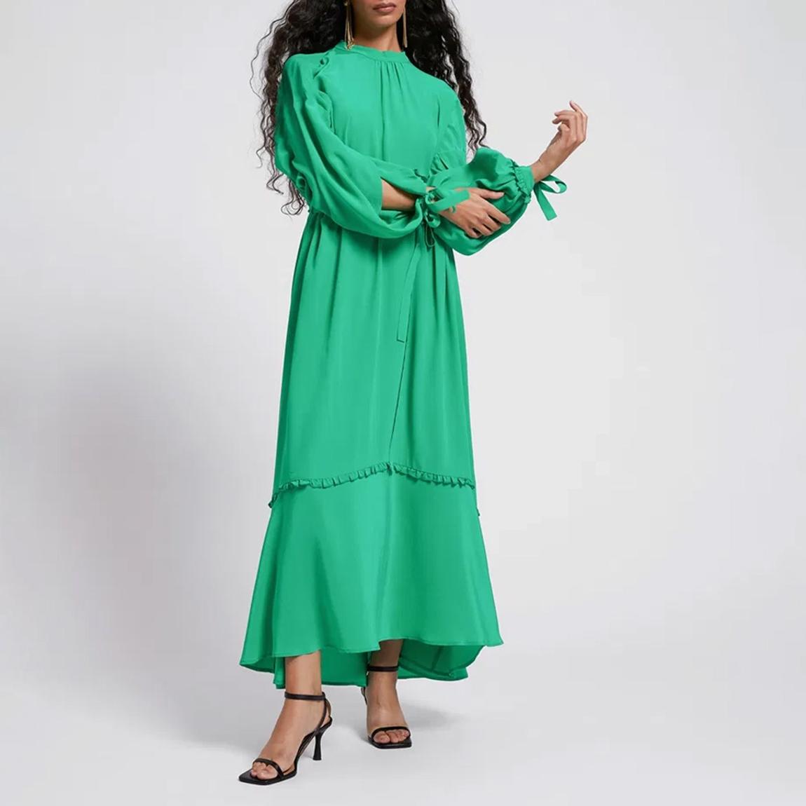 & Other Stories Green Silk Floaty High Neck Maxi Dress - BrandAlley