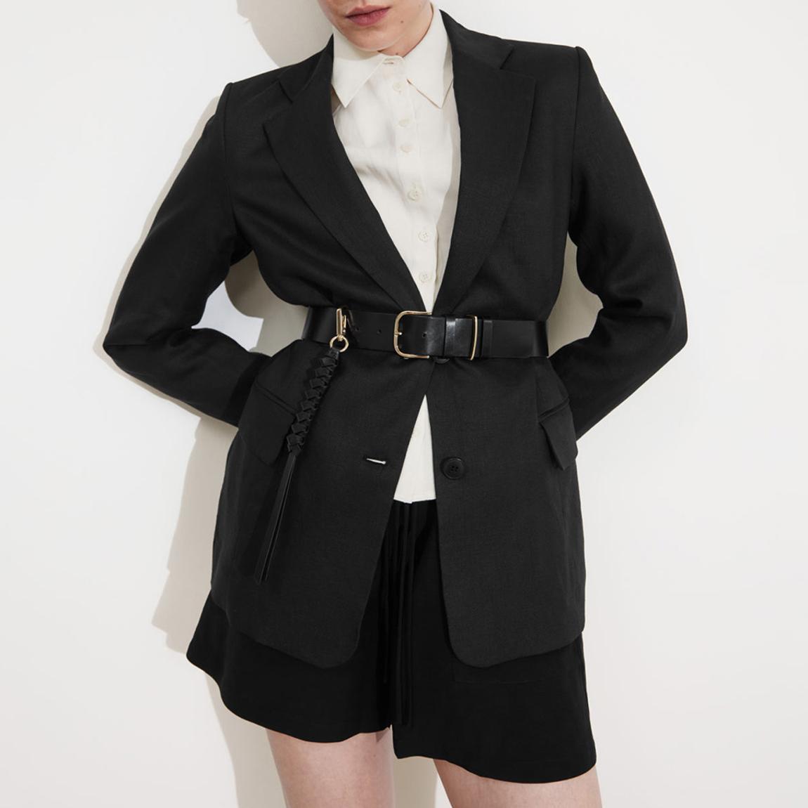 Black Single Breasted Linen Blazer main product photo
