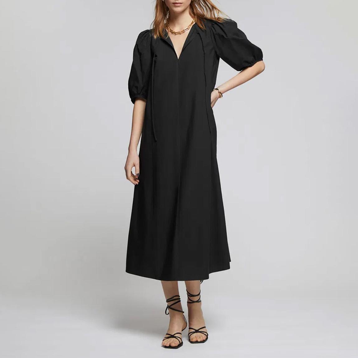 Black Relaxed Puff Sleeve Dress main product photo