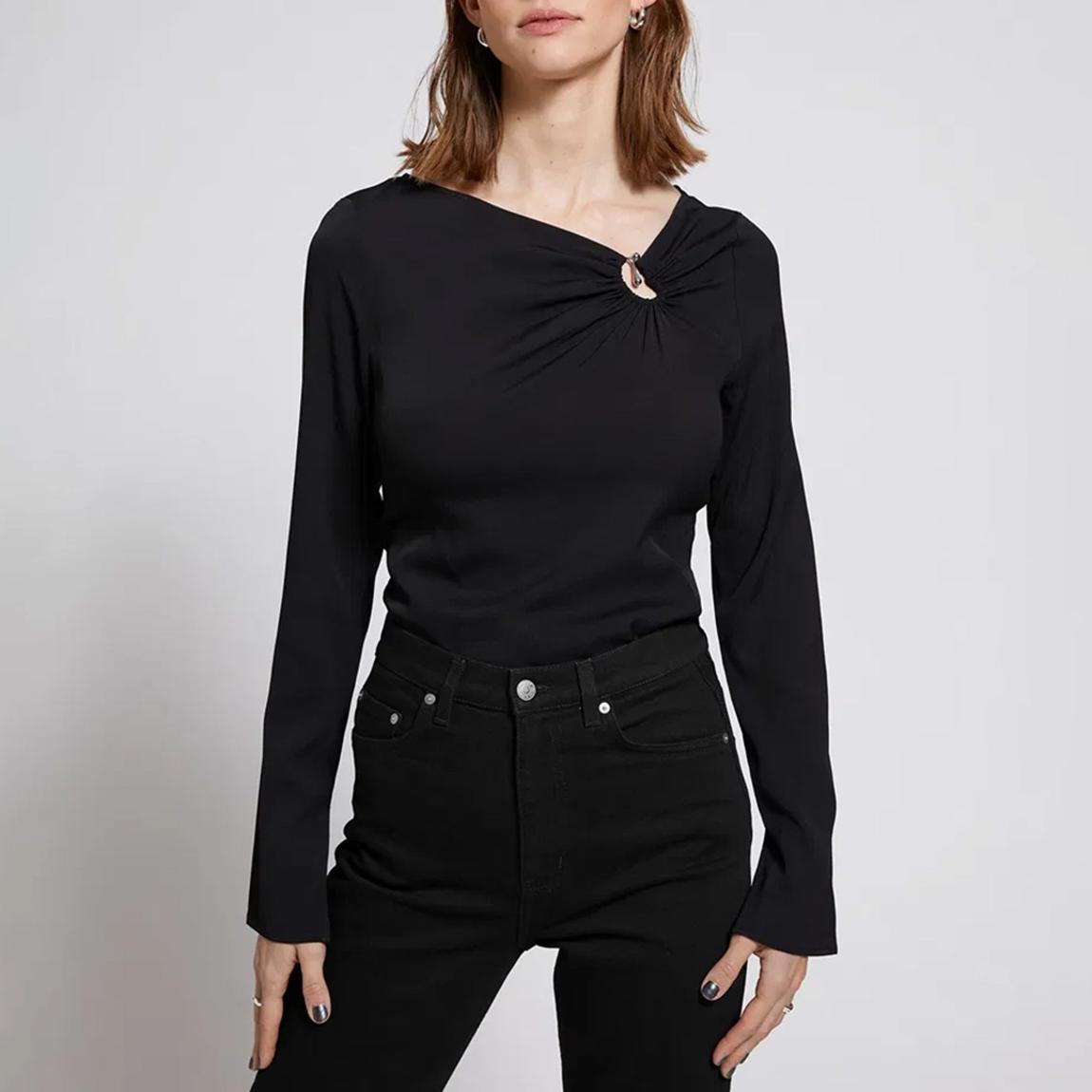 Black D-Ring Ruching Detail Top main product photo