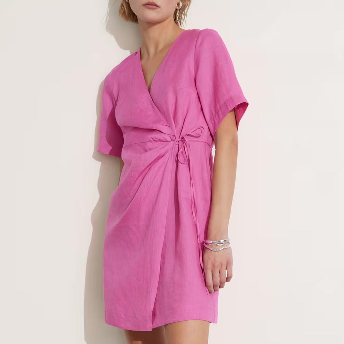 knee length dresses for ladies Rove Linen-Cotton Midi Dress - Crossover Back Ties main image 0