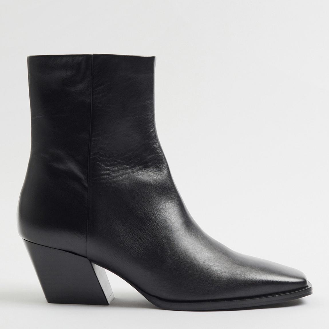 Black Leather Western Ankle Boot main product photo