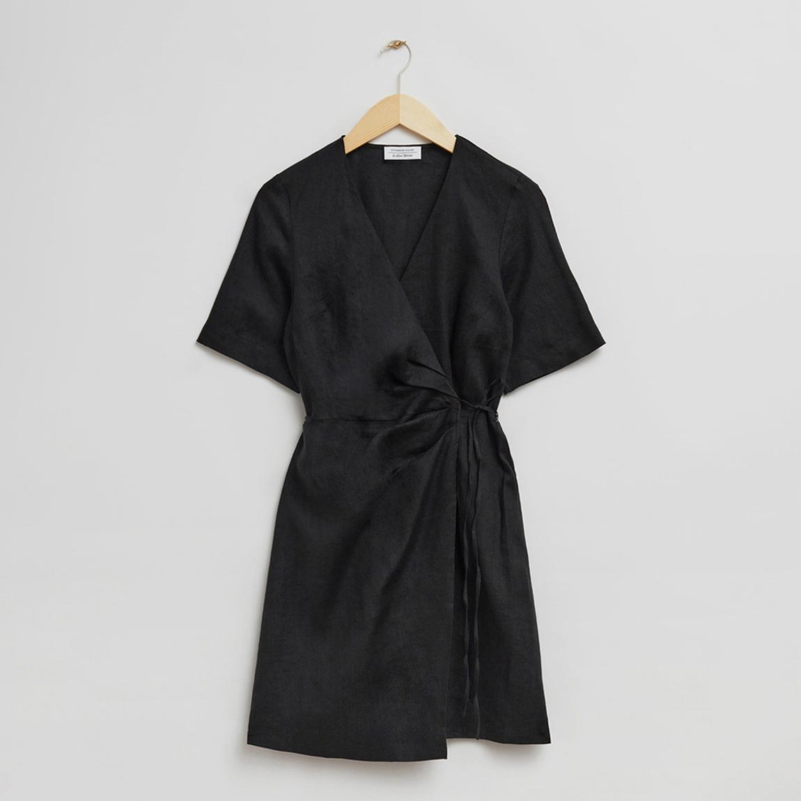 and other stories black linen dress & OTHER STORIES Black Linen Cotton Blend Collared Long Sleeve Dress EU –  Second Wave Couture main image 1