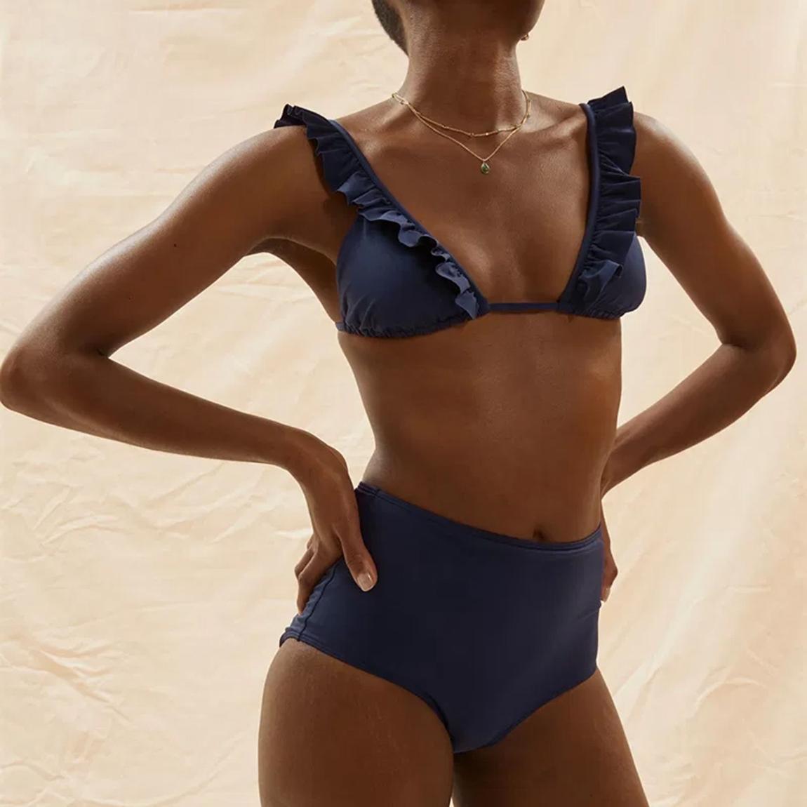 Navy High Waisted Bikini Bottoms main product photo
