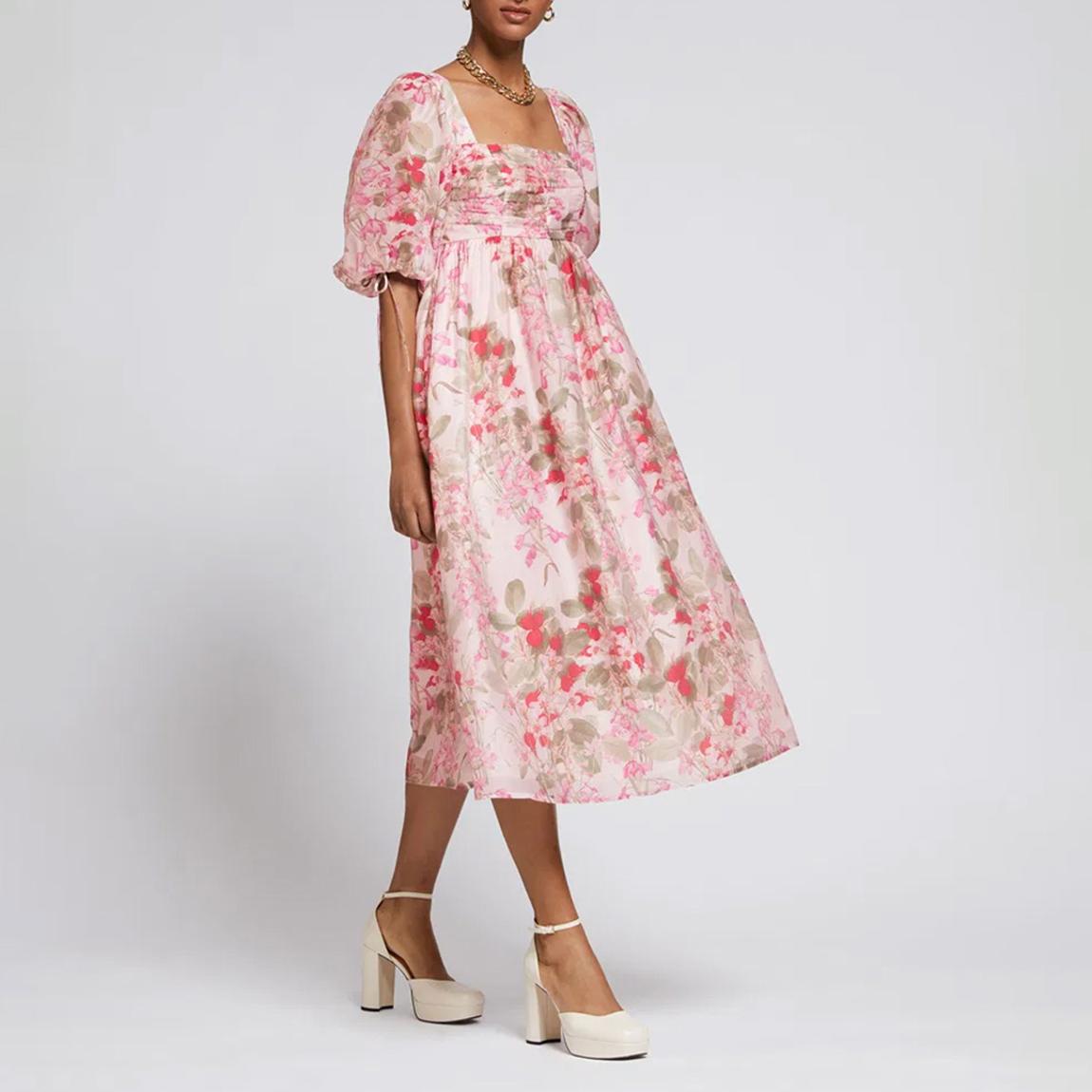 pink dress and other stories Draped Sleeveless Midi Dress - Pink