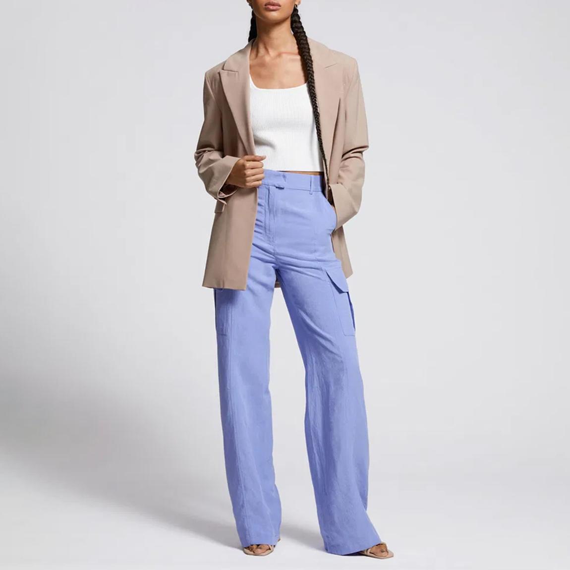 Cornflower Linen Blend Cargo Trousers main product photo
