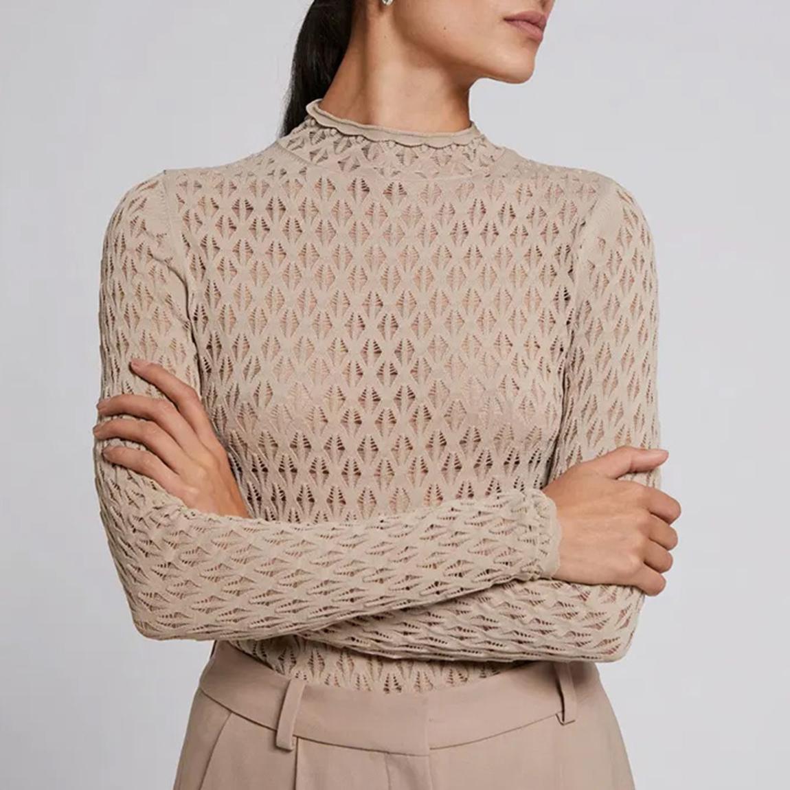 Taupe Open Weave Mock Neck Top main product photo