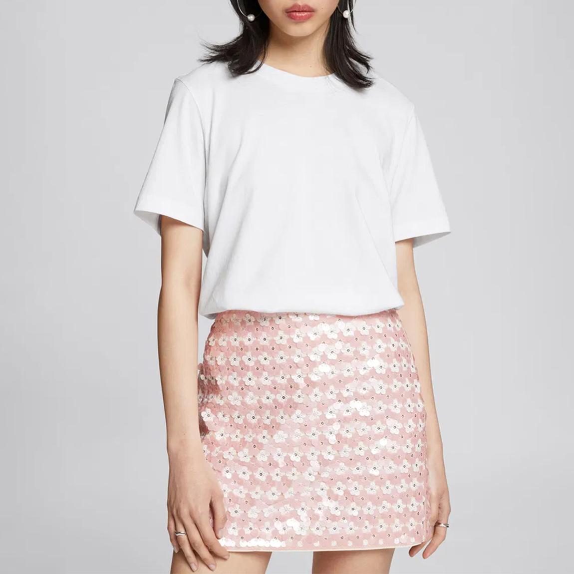 Pink Floral Sequin Embellished Mini Skirt main product photo