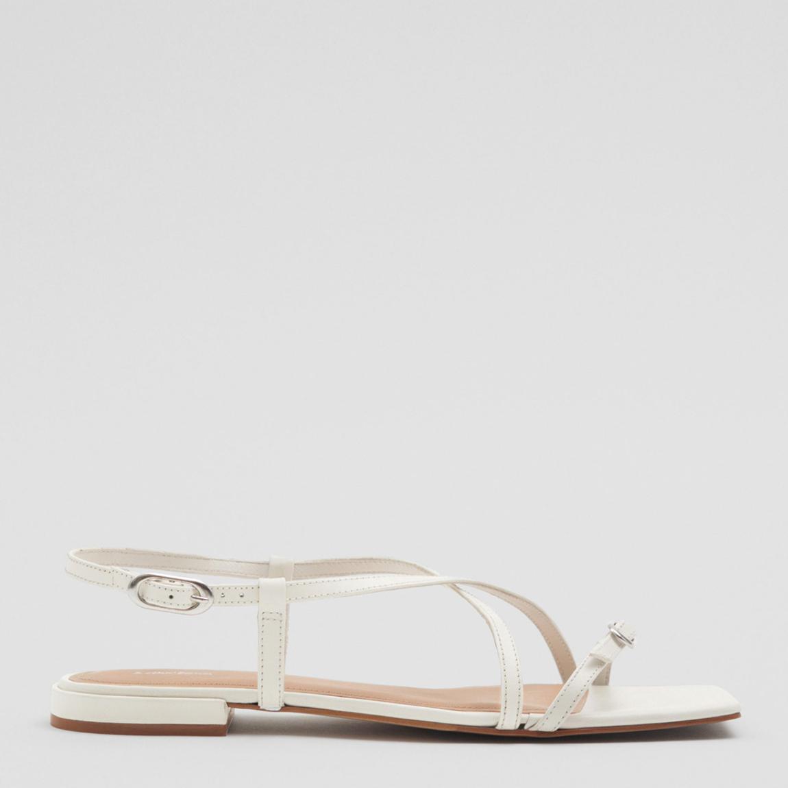 White Leather Strappy Square Flats main product photo