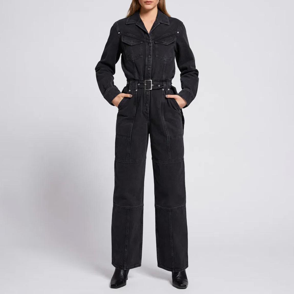 Washed Black Belted Denim Jumpsuit main product photo