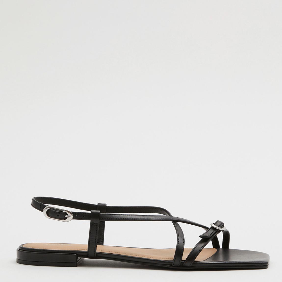 Black Leather Strappy Square Flats main product photo