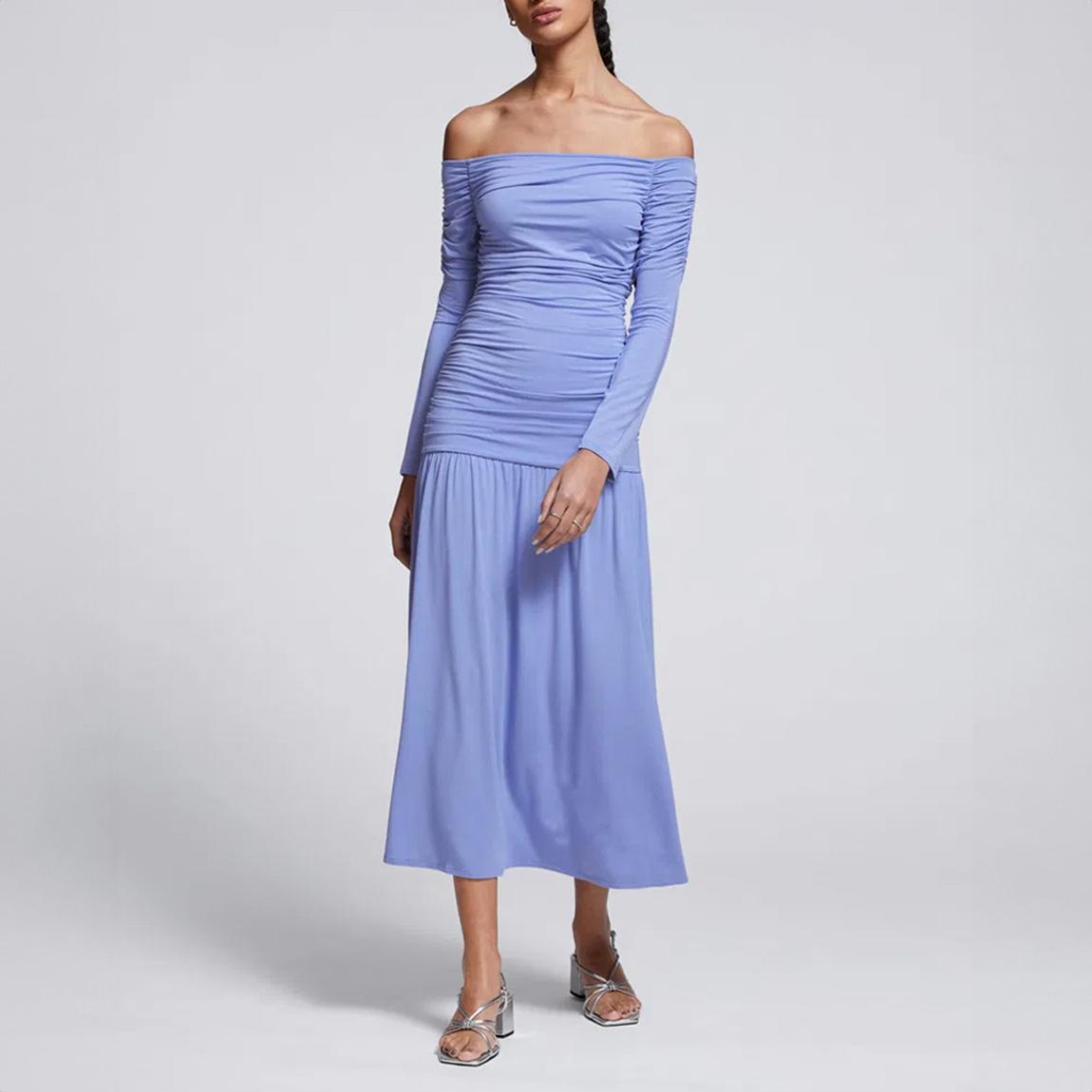 & Other Stories Cornflower Off-Shoulder Ruched Maxi Dress - BrandAlley