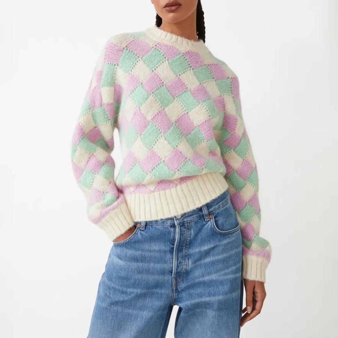 Cream Wool Blend Check Jumper main product photo