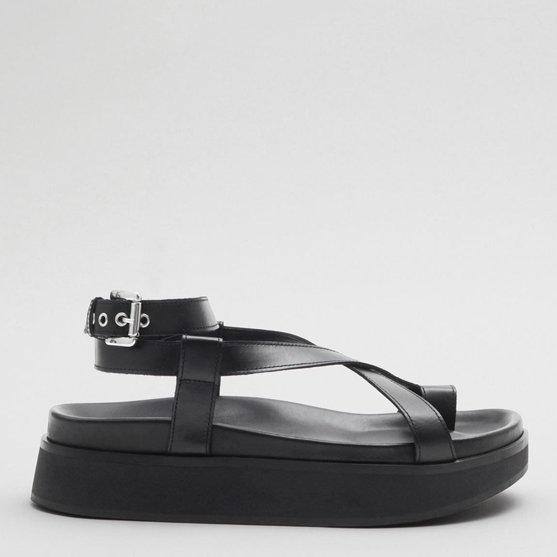 Black Leather Strappy Chunky Platform Sandals main product photo