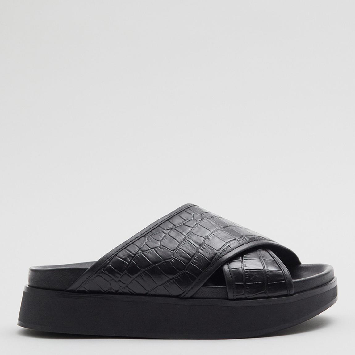 Black Leather Criss Cross Sandals main product photo