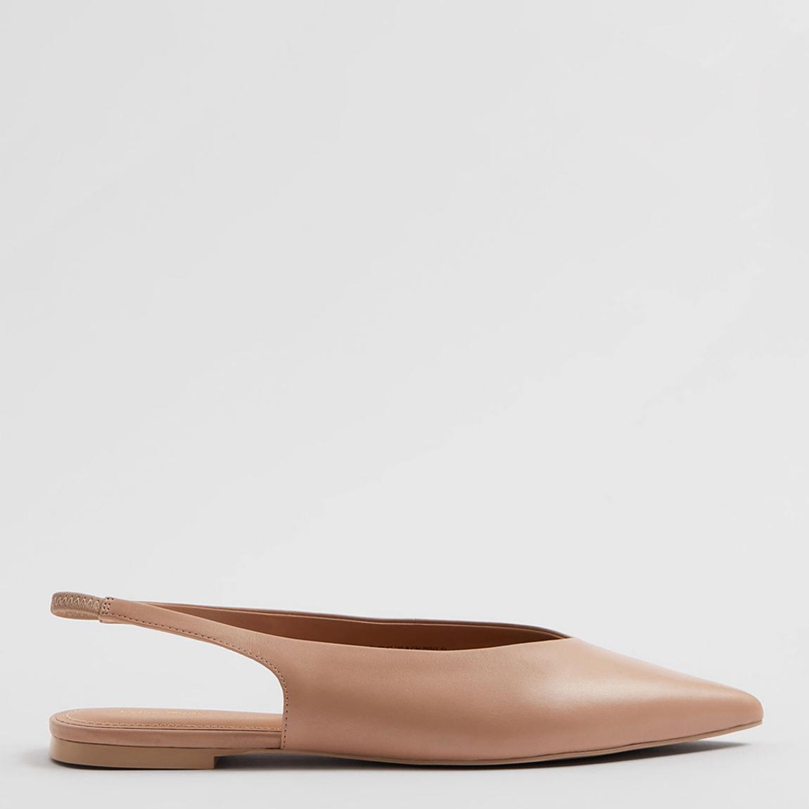 Beige Leather Pointed Slingback Shoes main product photo