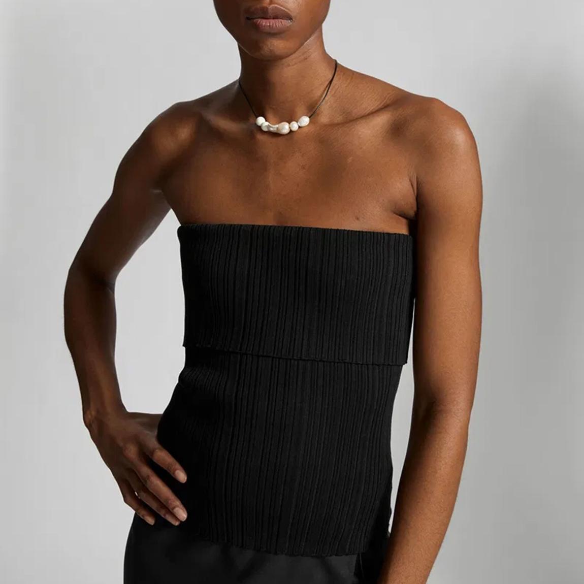Black Ribbed Bandeau Top main product photo