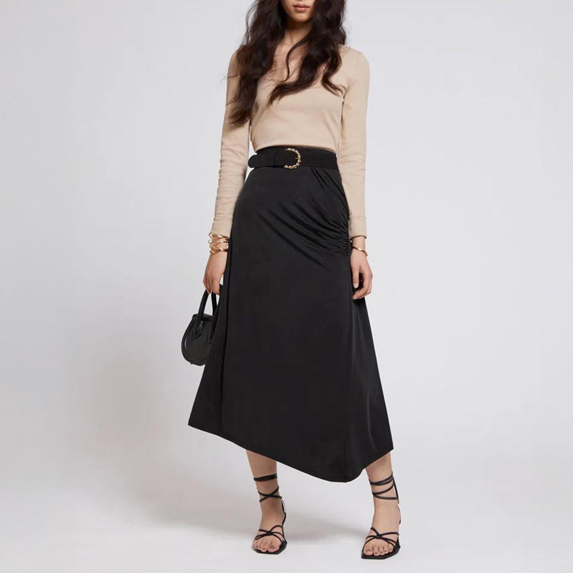 Black Draped Stretch Midi Skirt main product photo