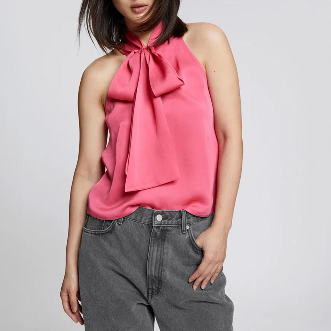 Fuschia Neck Tie Sleeveless Blouse main product photo