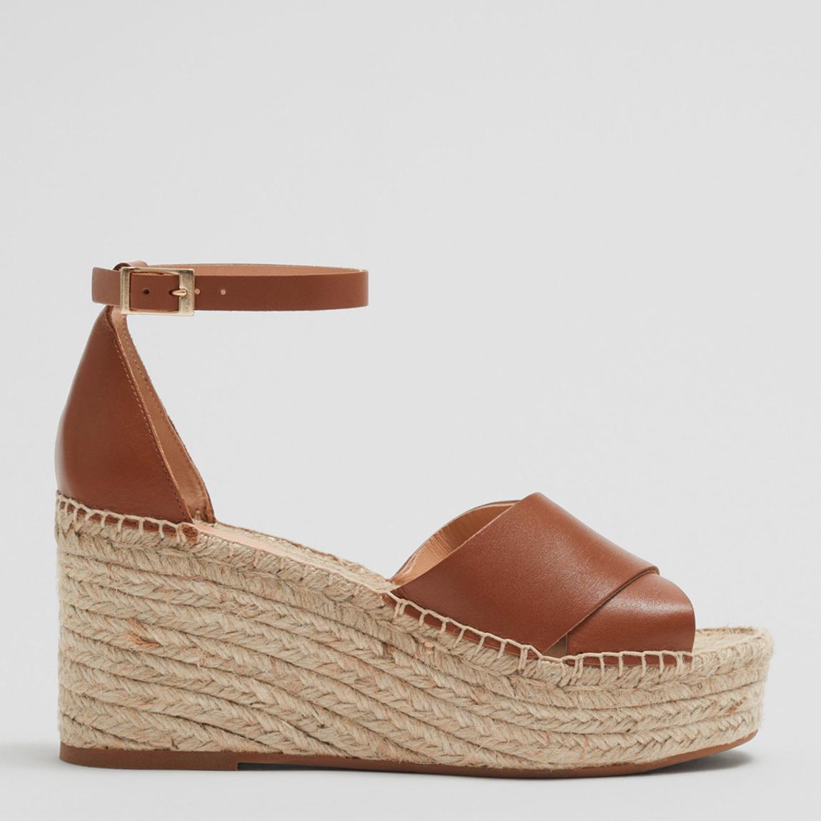 Brown Leather Block Espadrilles main product photo