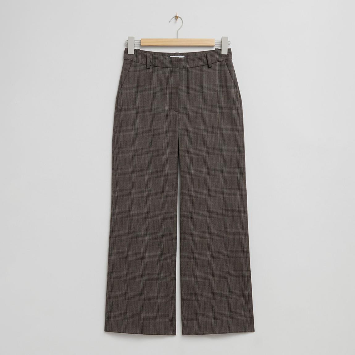 Grey Check Straight Wool Blend Trousers main product photo