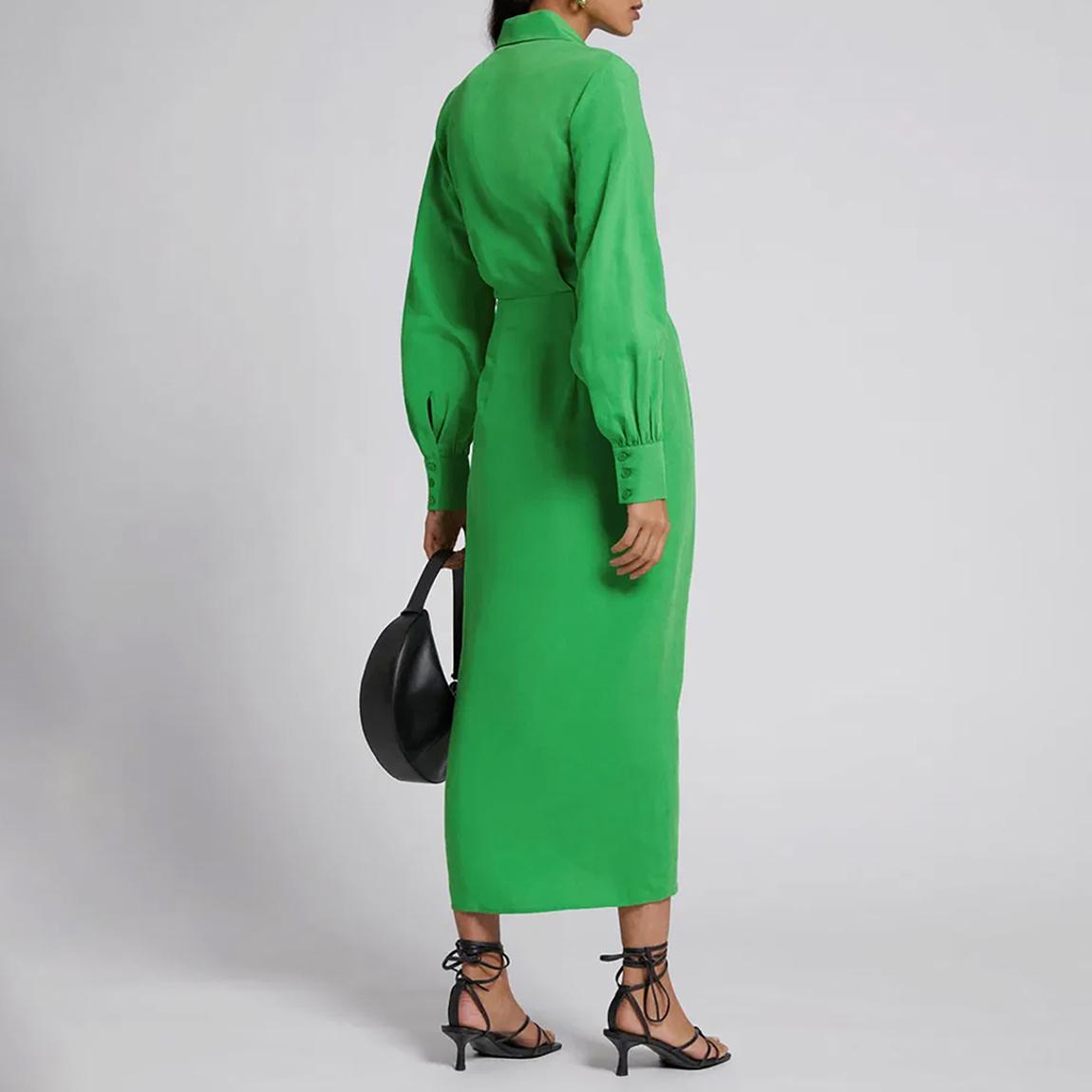 & Other Stories Green Linen Blend Wrap Midi Dress - BrandAlley