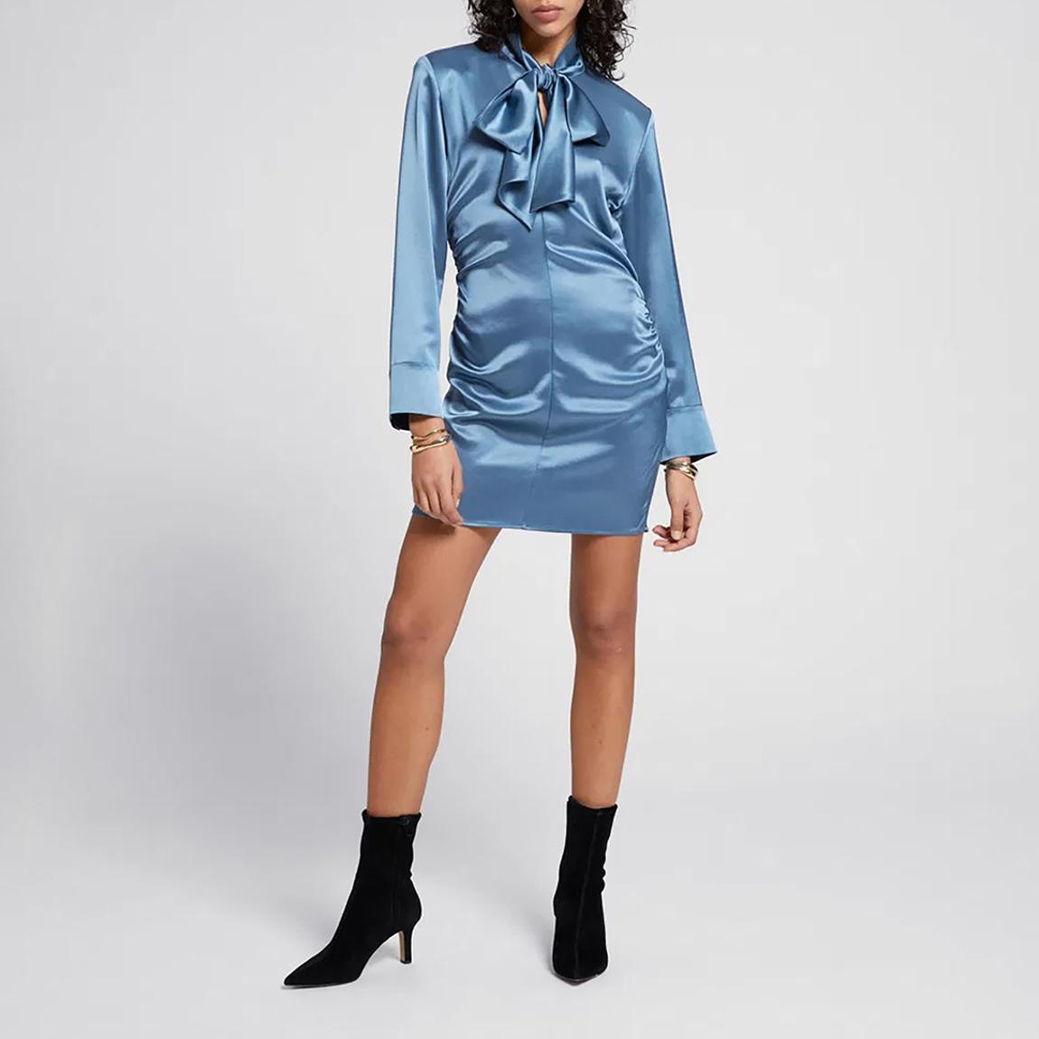 Blue Satin Bow Mini Dress main product photo