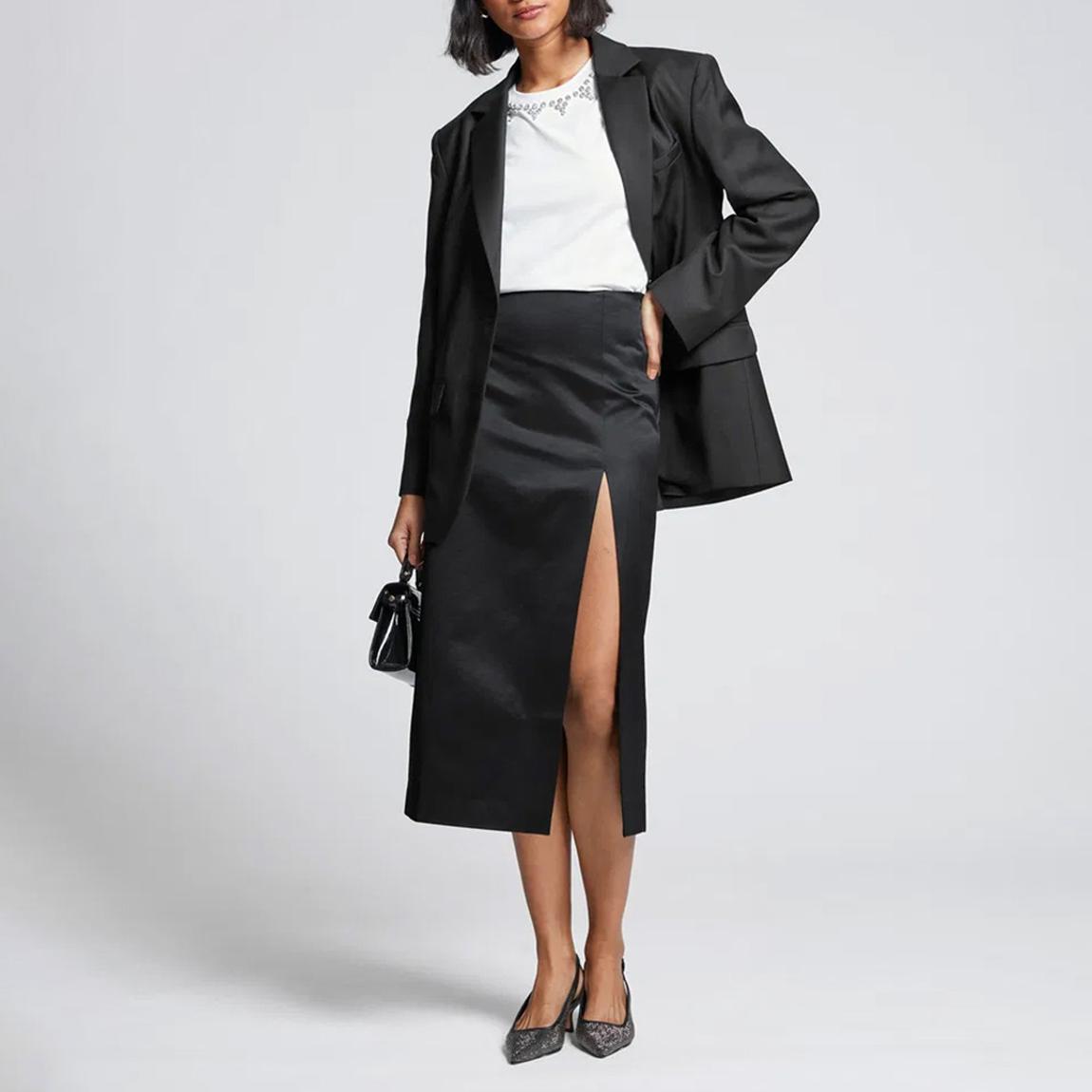 Black High Slit Midi Skirt main product photo