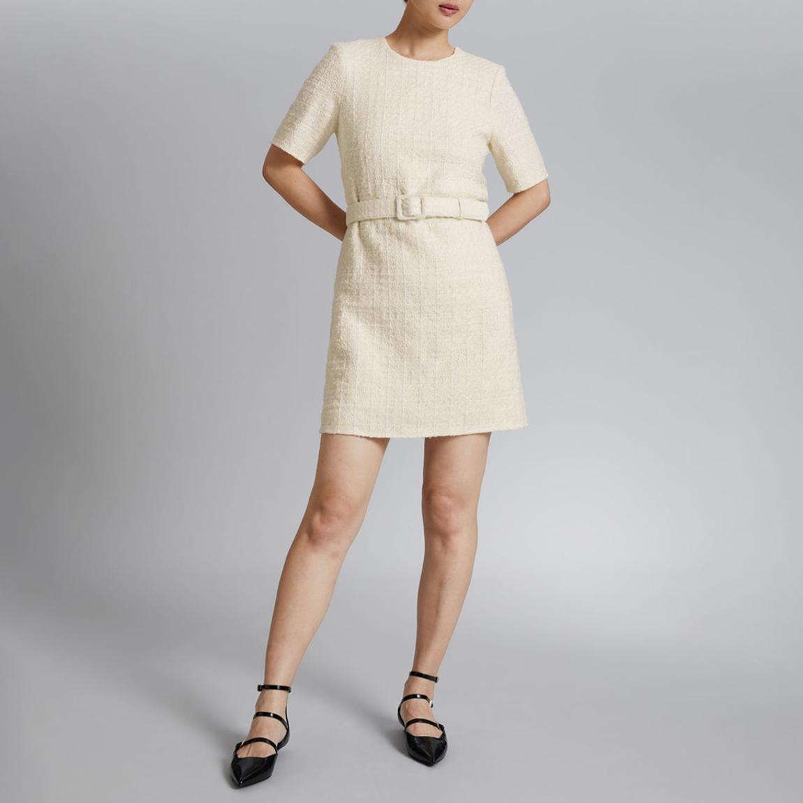 & Other Stories Cream Tweed Belted Mini Dress - BrandAlley