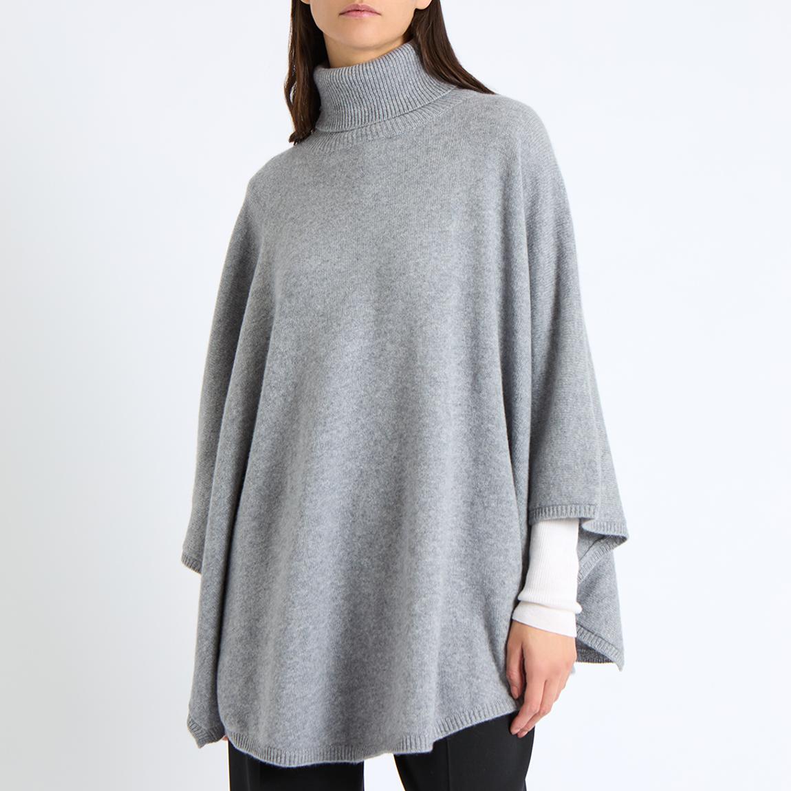 Grey Cashmere Roll Neck Poncho main product photo