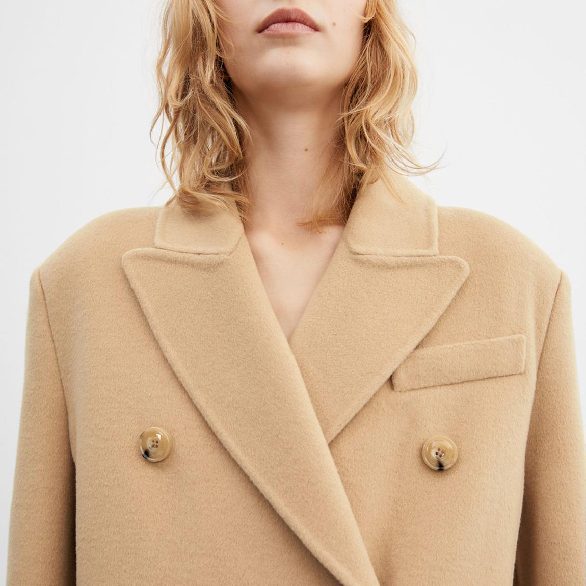 Beige Double-Breasted Virgin Wool Coat main product photo