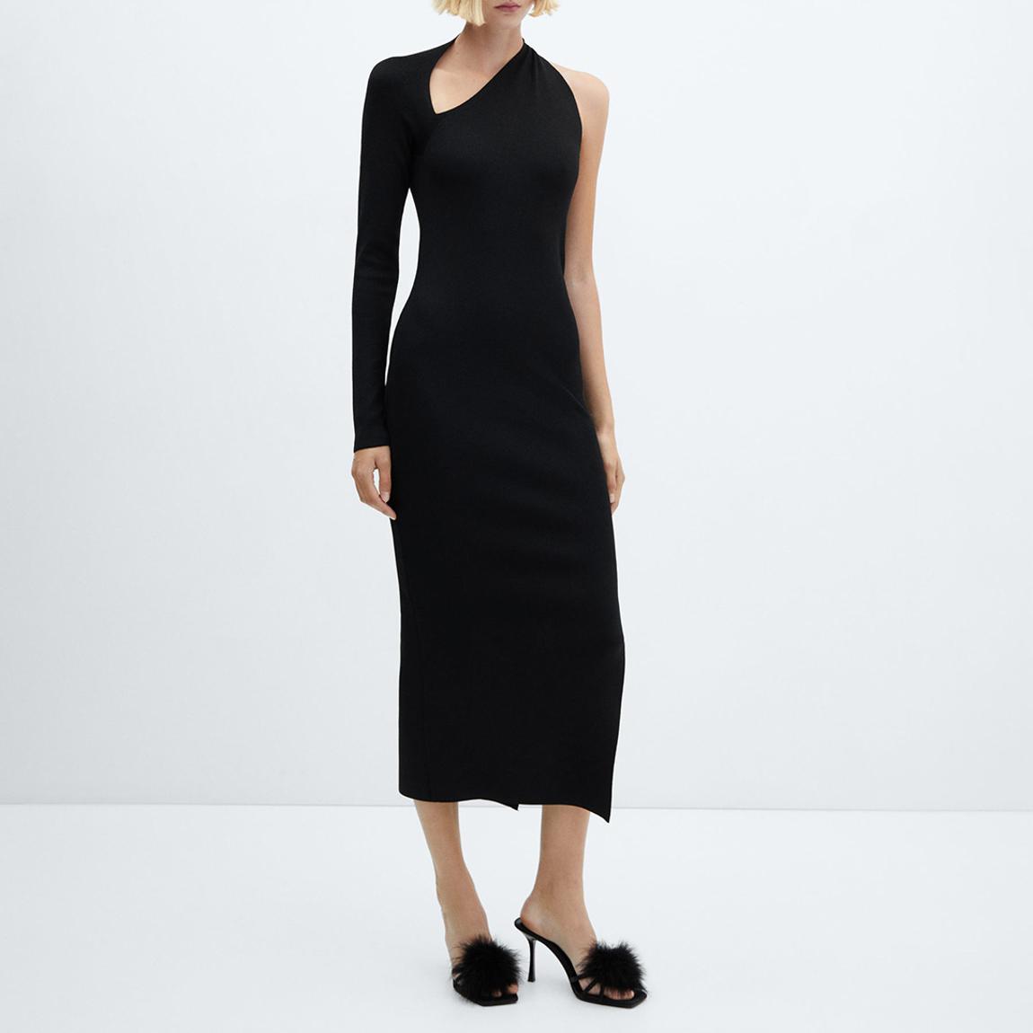 Black Asymmetrical Side Split Dress main product photo