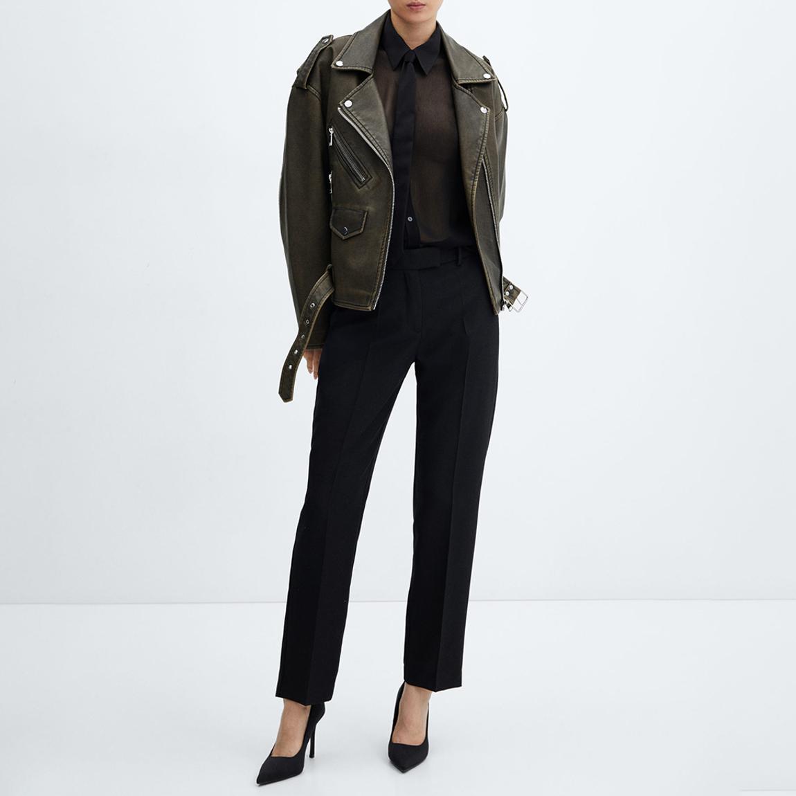 Grey Oversized Worn-Effect Biker Jacket main product photo