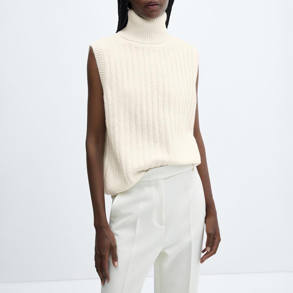 Ecru Sleeveless Roll Neck Jumper main product photo