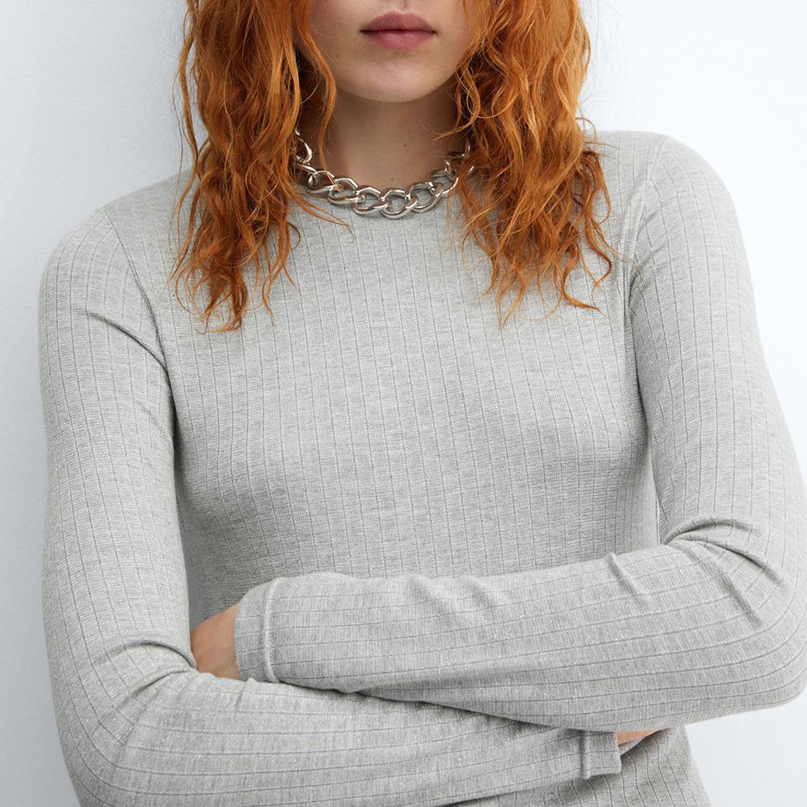 Grey Ribbed Long-Sleeved T-Shirt main product photo