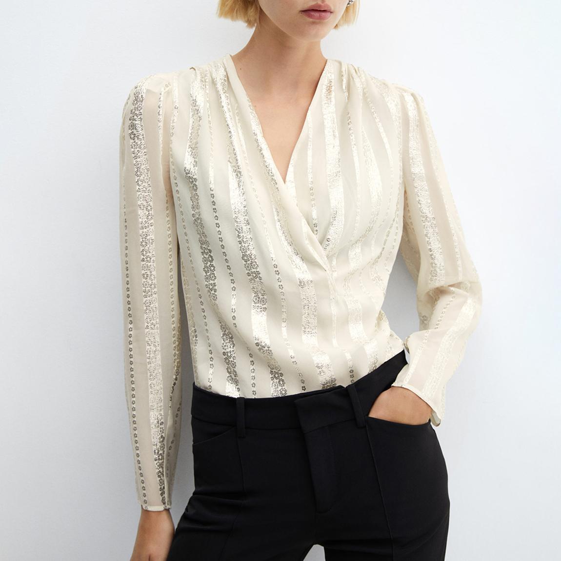 Champagne Metallic V-Neck Blouse main product photo