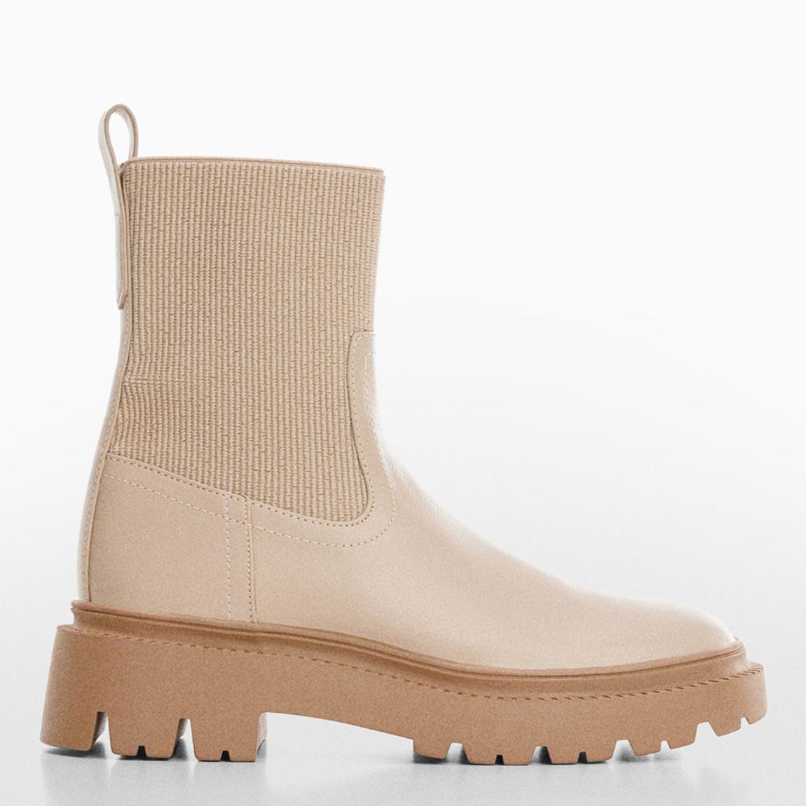 Ecru Platform Track-Sole Ankle Boots main product photo