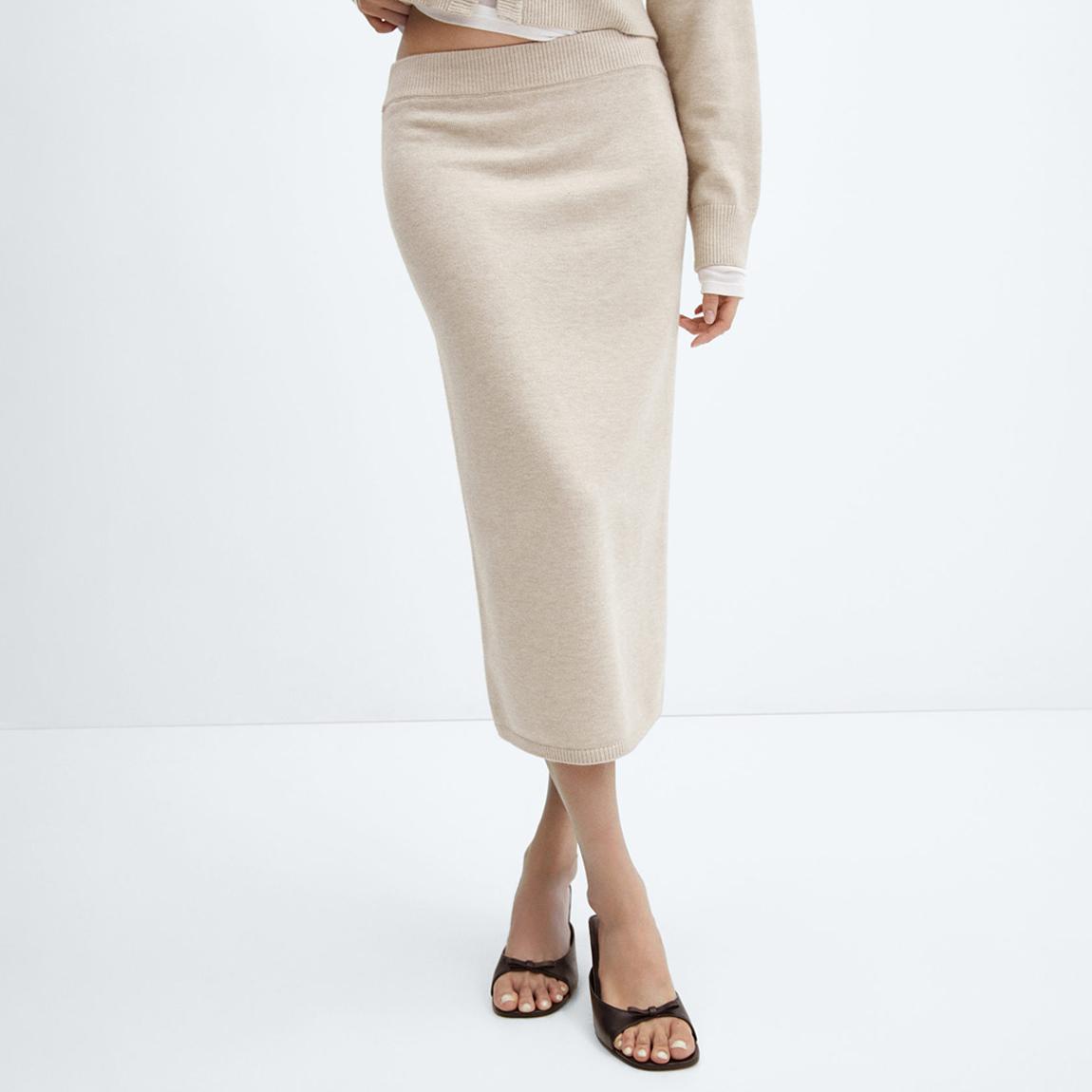 Light/Pastel Grey Ribbed Midi Skirt main product photo