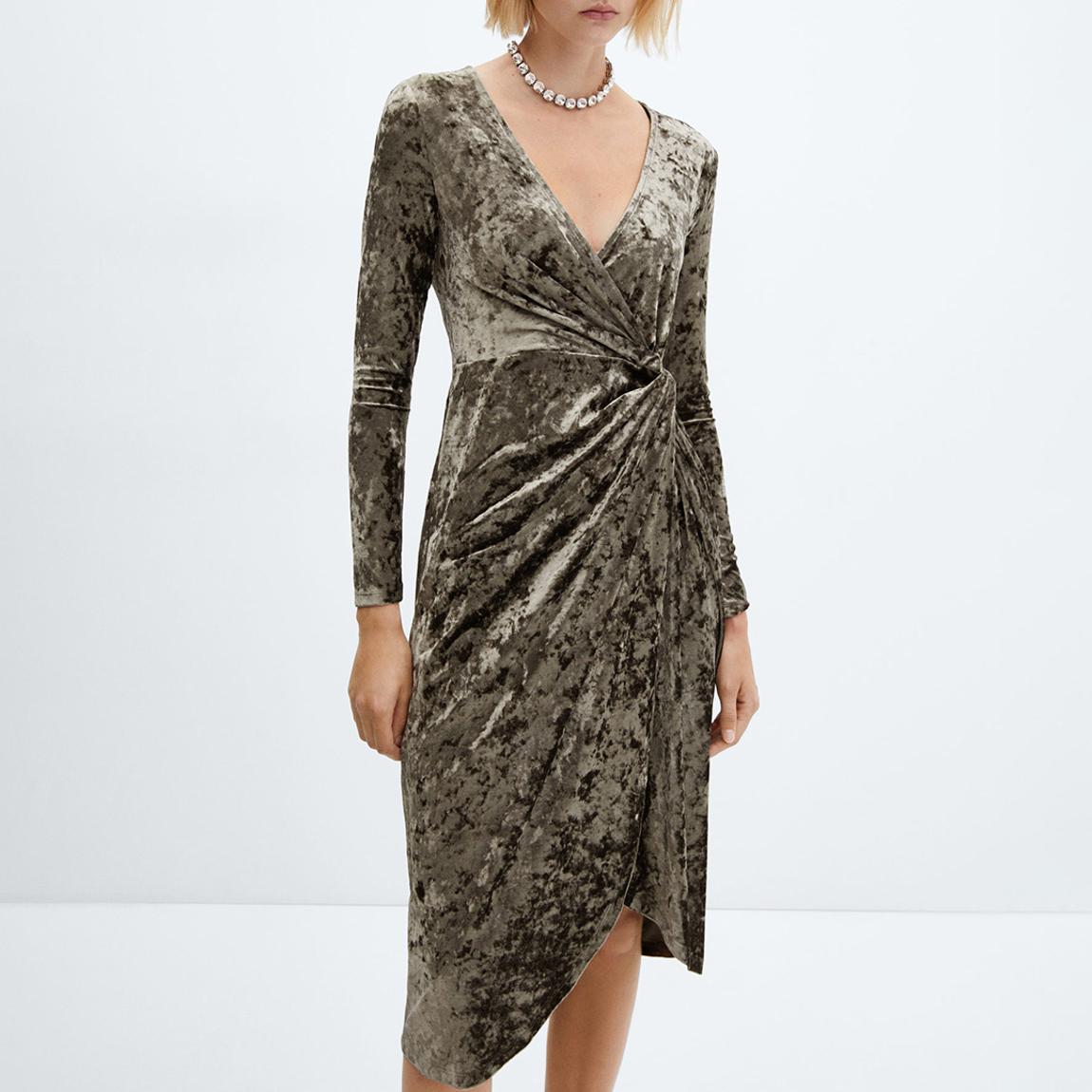 Khaki Velvet Knot Dress main product photo