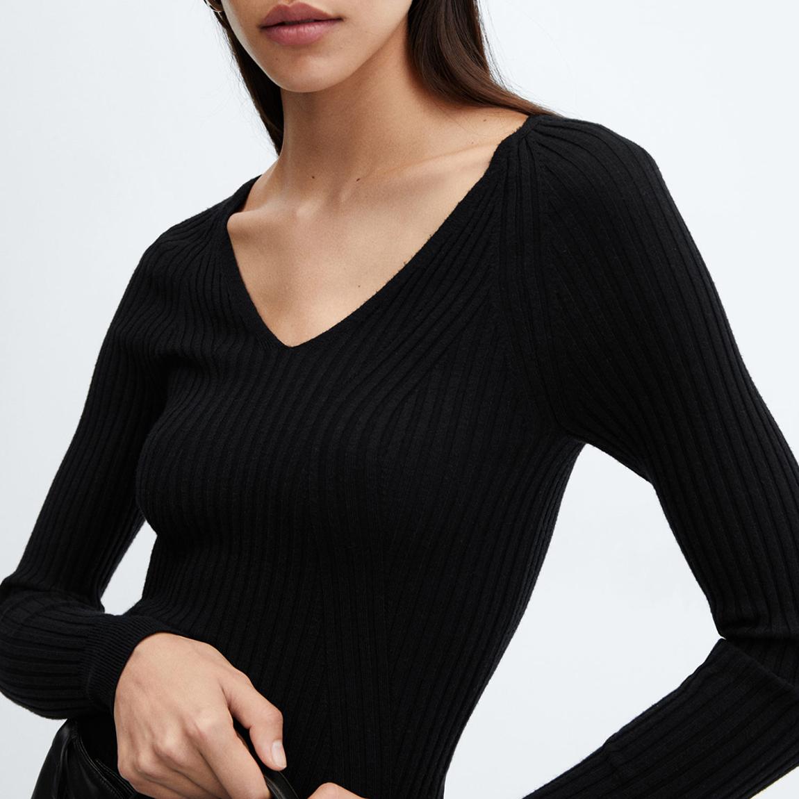 Black V-Neck Ribbed Knit Jumper main product photo