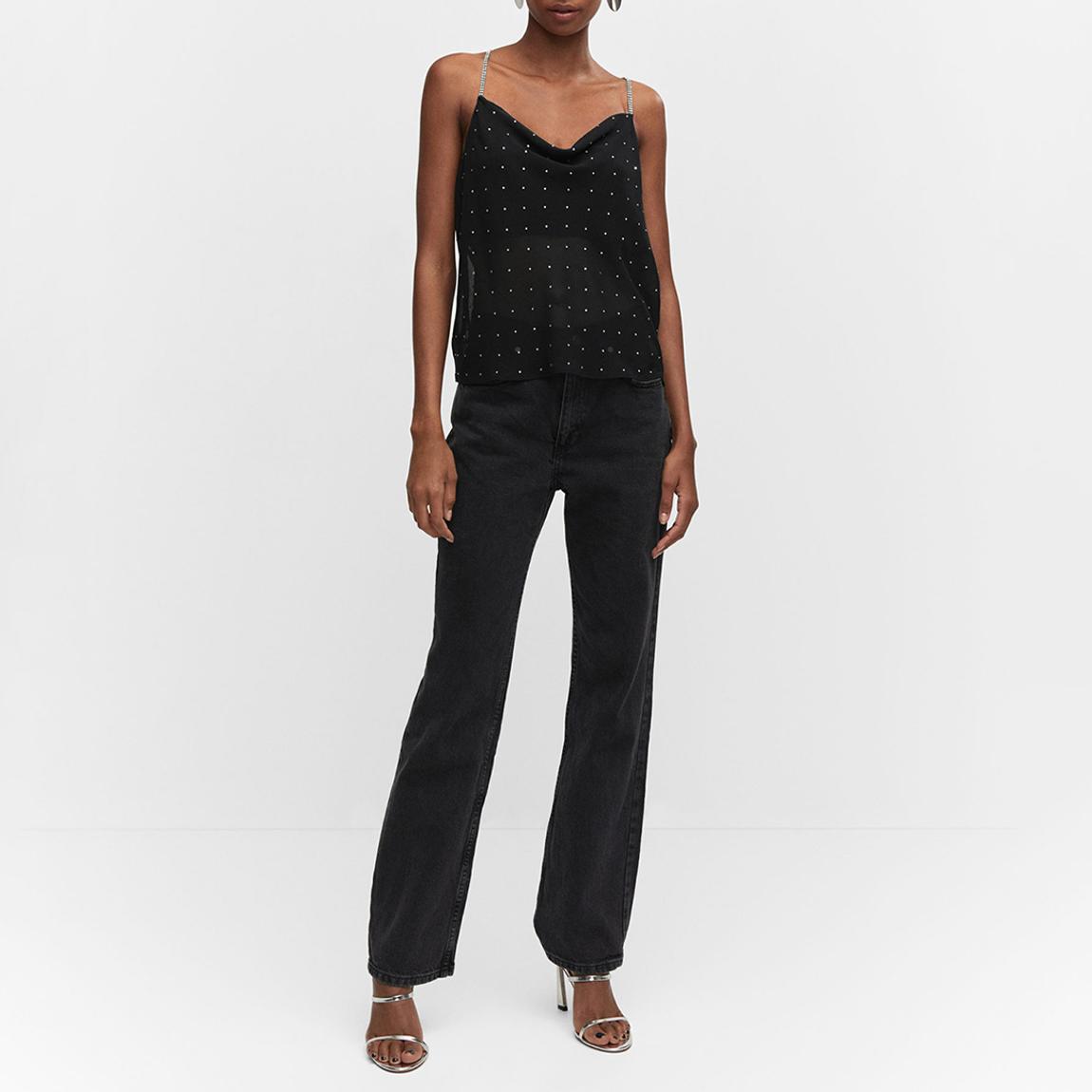 Black Draped Neck Rhinestone Top main product photo