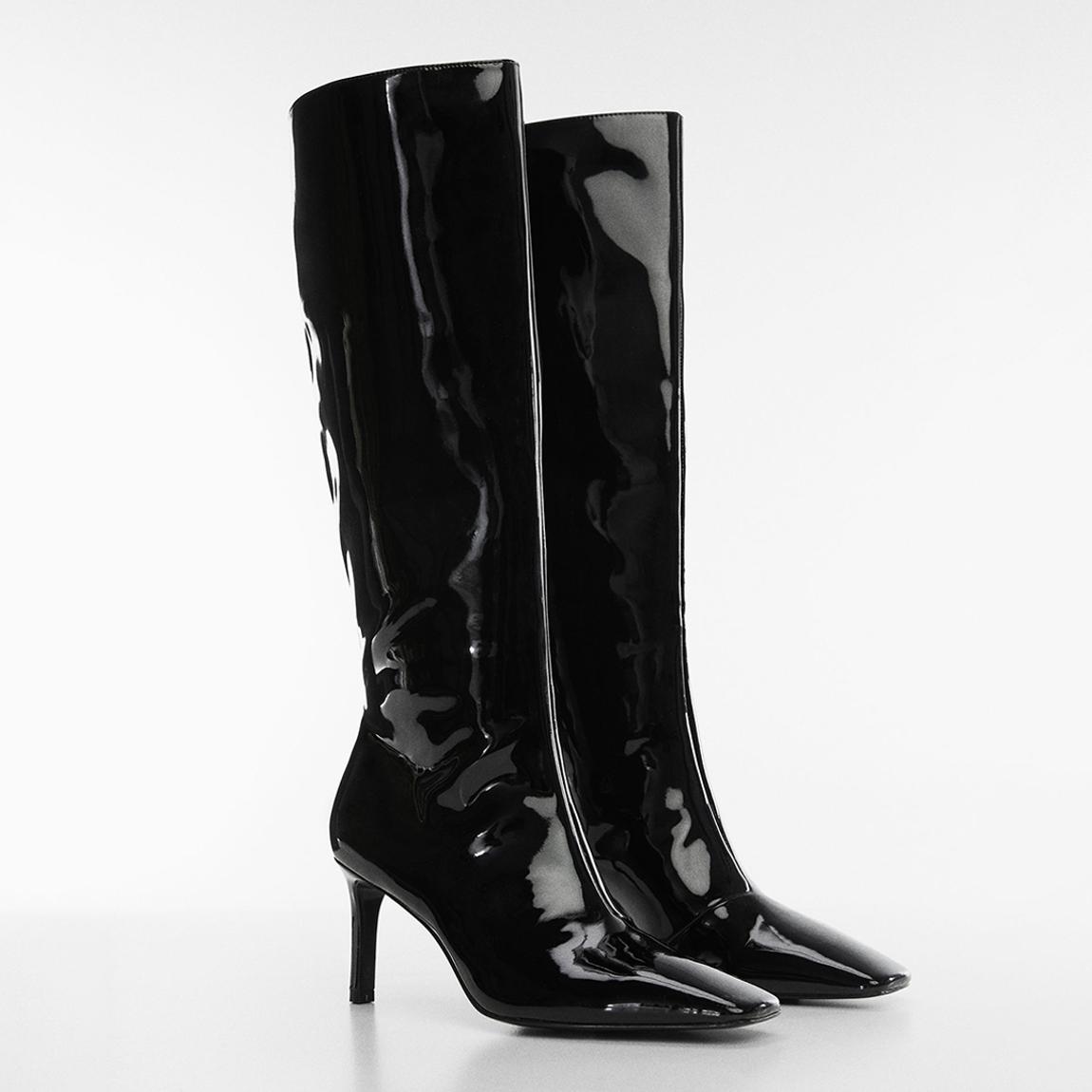 Black Patent Leather-Effect Heeled Boots main product photo