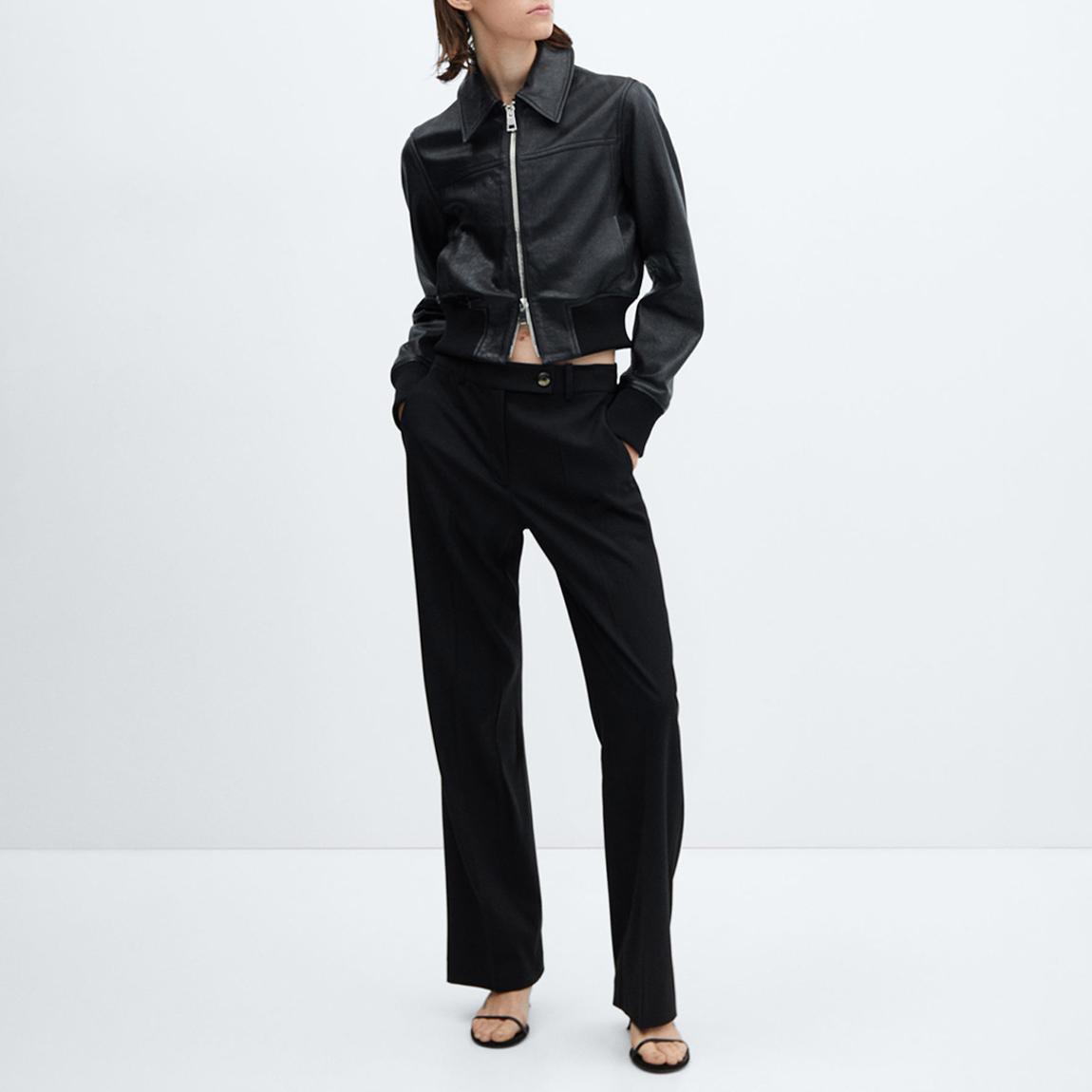 Black Straight Trousers With Side Button main product photo