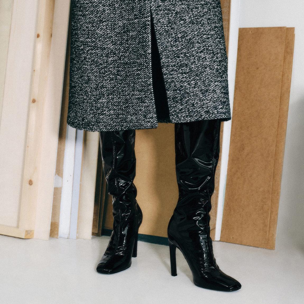 Black Patent Leather-Effect Heeled Boots main product photo