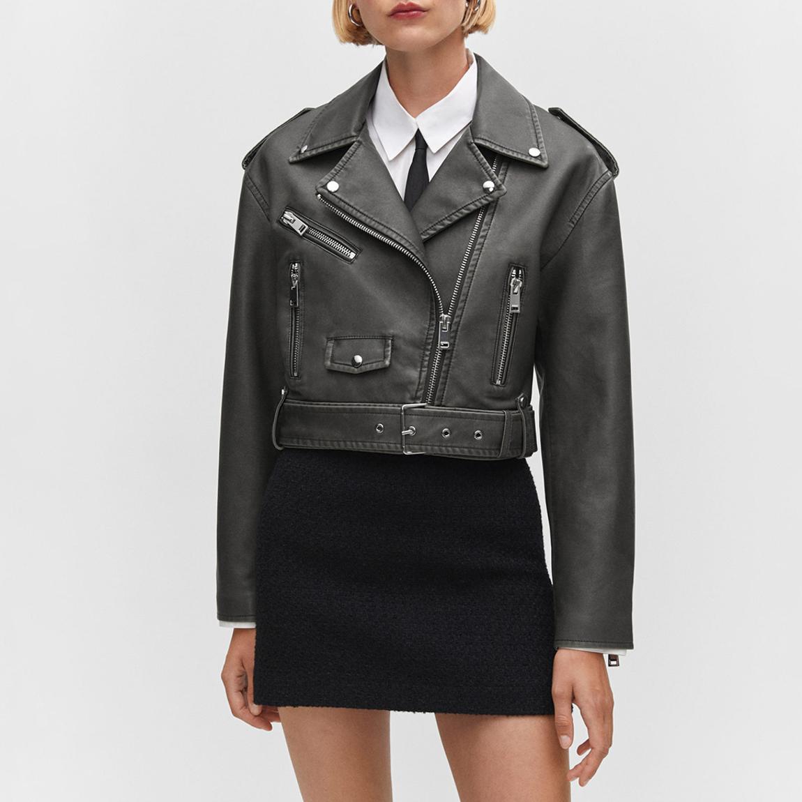 Black Distressed-Effect Biker Jacket main product photo