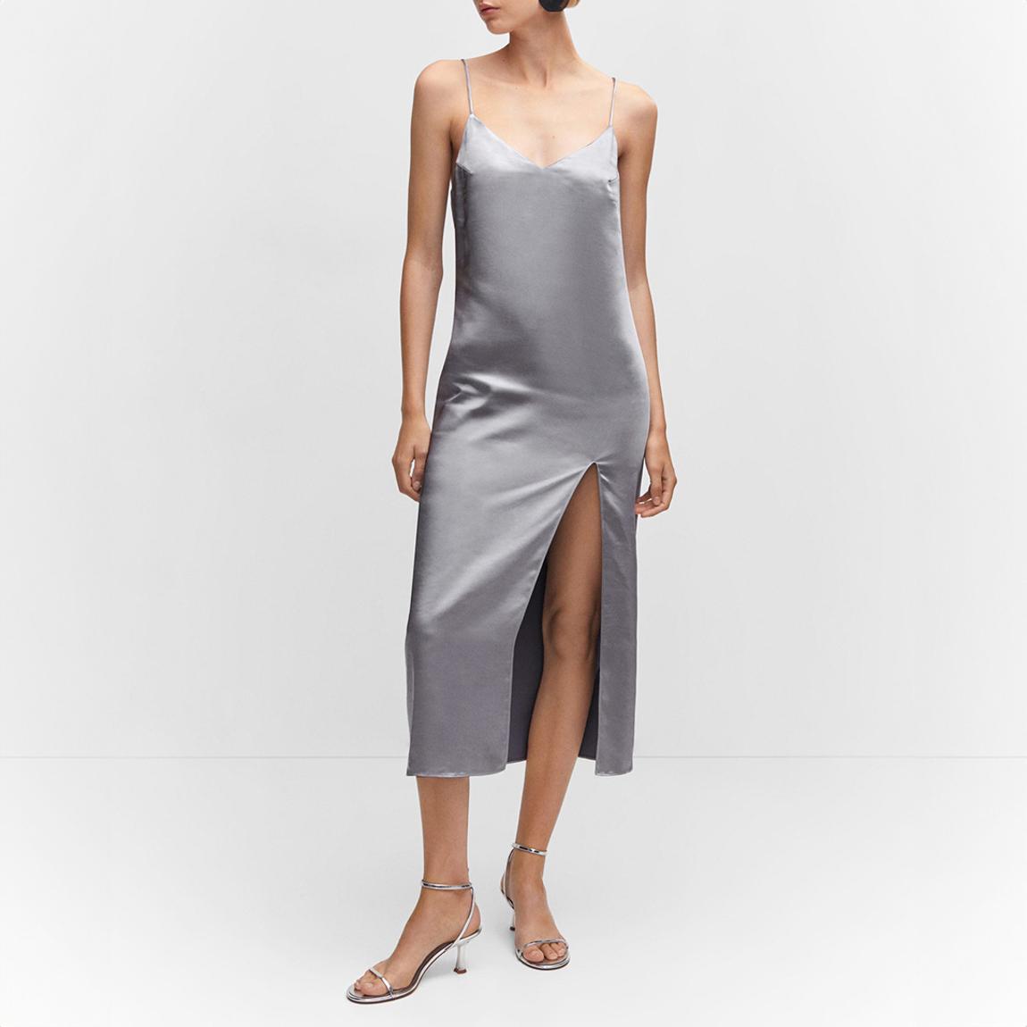 Silver Side Split Satin Dress main product photo