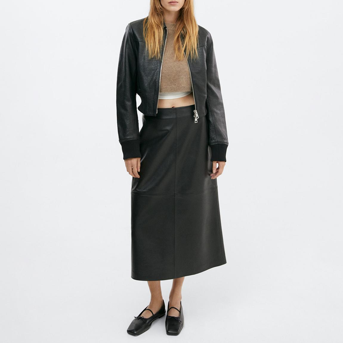 Black Leather Midi Skirt main product photo
