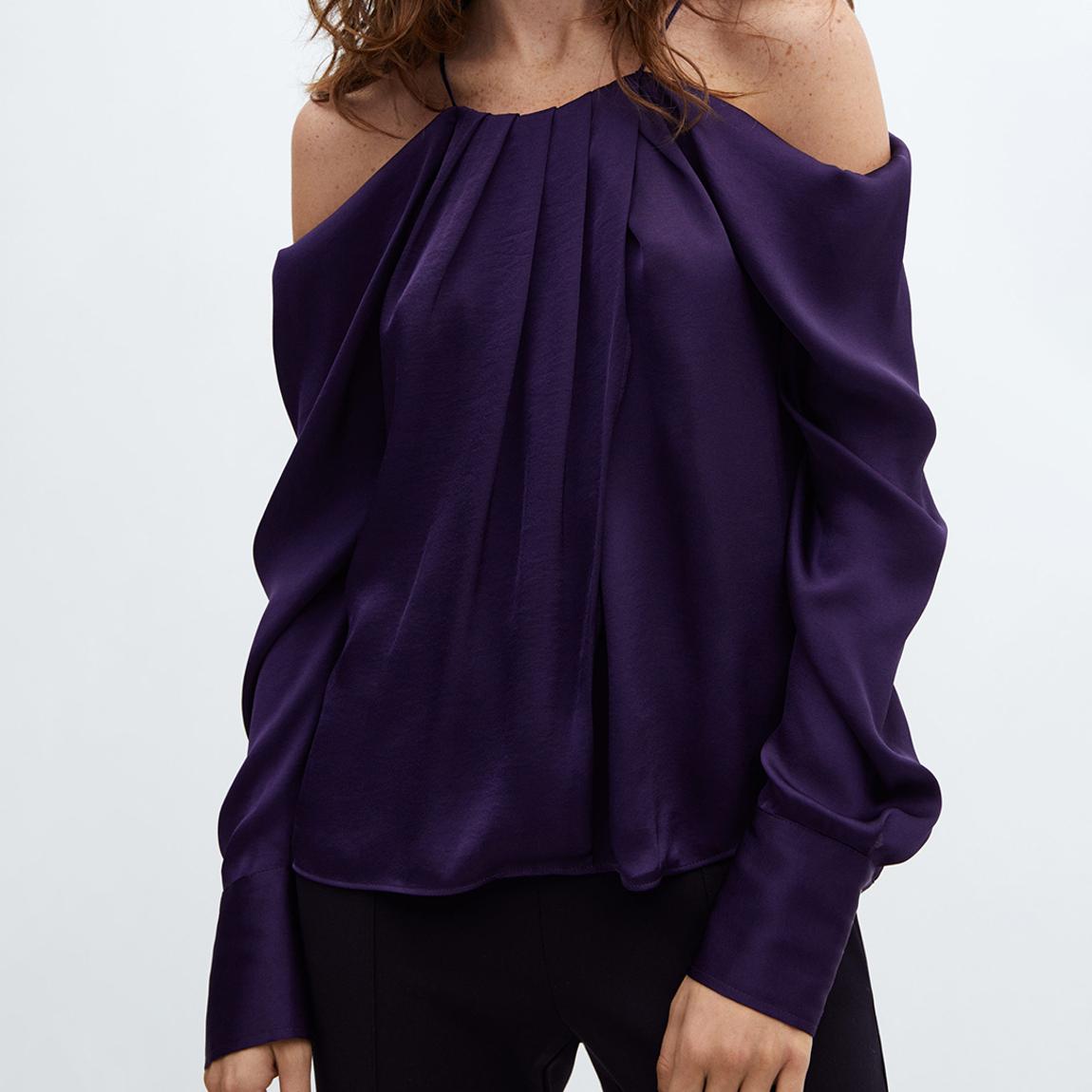 Purple Off Shoulder Pleat Blouse main product photo